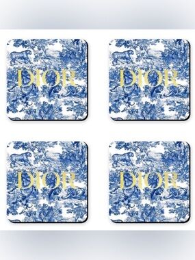 Dior Christian Dior CD Custom Coaster Set Blue & Gold - 4 Glossy Coasters